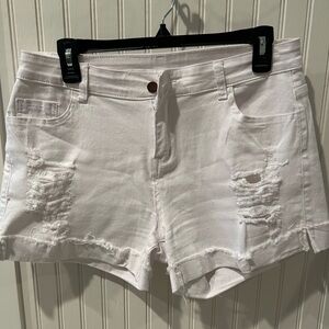 White Distressed Denim Shorts